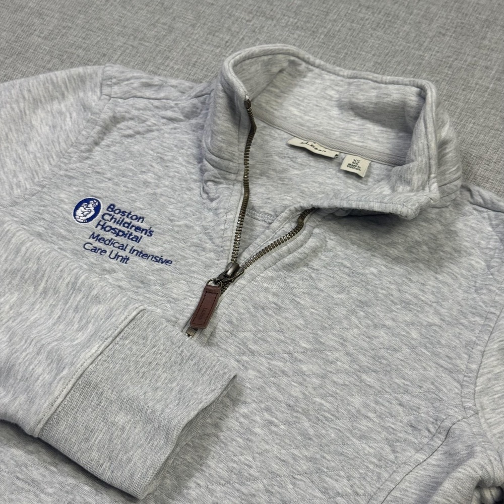 L.L. Bean 1/4 Zip Quilted Fleece Pullover Sweatshirt Womens XS Gray Pockets